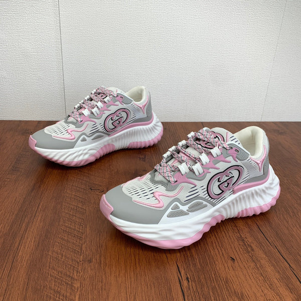 Sneaker GG Ripple da uomo in maglia grigia e rosa 536988