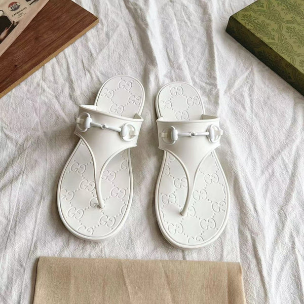 GG 26s Horsebit Thong Sandals White Rubber 826208