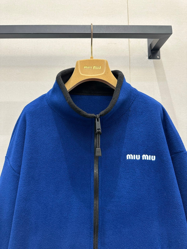 Miu Veste zippée à capuche en polaire brodée Cachemire bleu foncé 346106