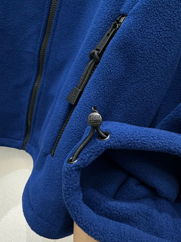 Miu Veste zippée à capuche en polaire brodée Cachemire bleu foncé 346106