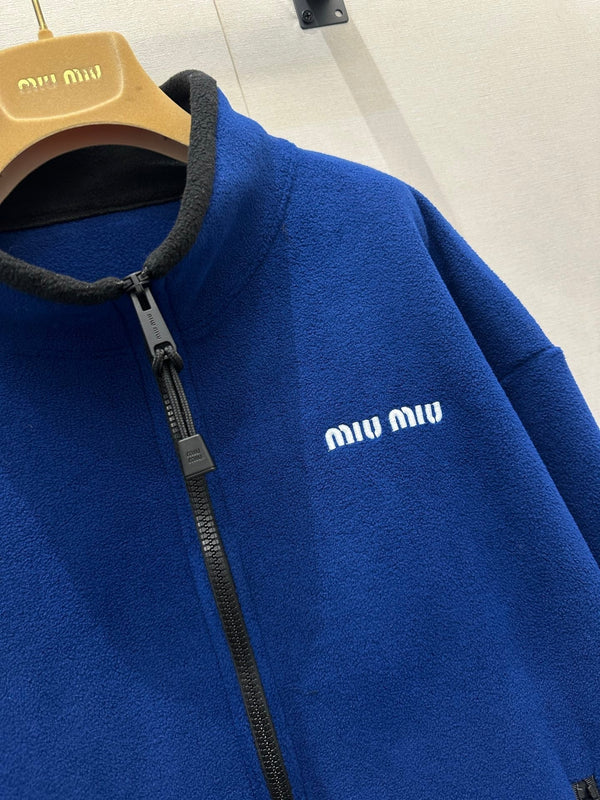 Miu Veste zippée à capuche en polaire brodée Cachemire bleu foncé 346106