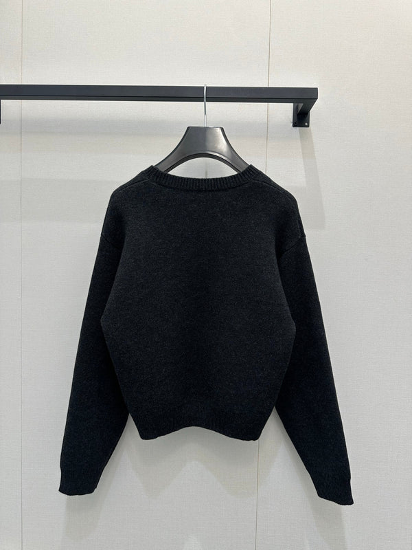 Celin Embroidered Crew Neck Sweater Black Wool 346096