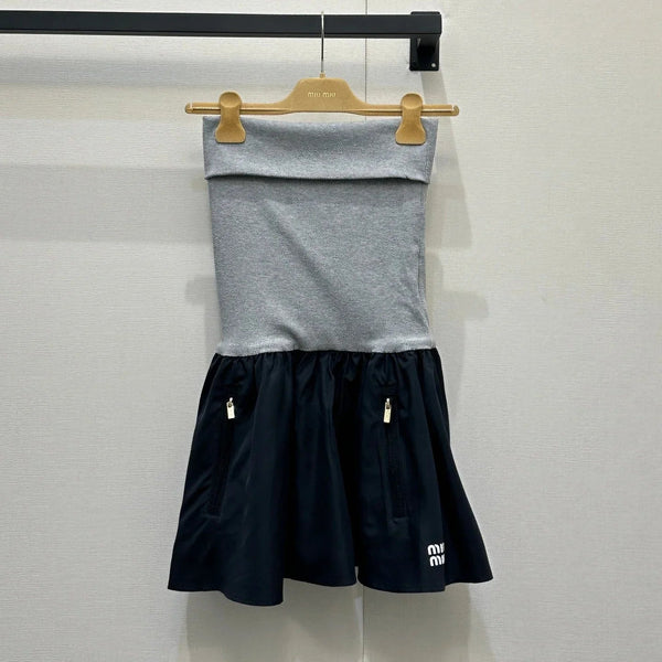 Jupe Miumiu 2026 en jersey et popeline de coton gris bleu marine 136562