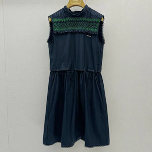 Miu 2026 Sleeveless Dress Navy Green Cotton 648450