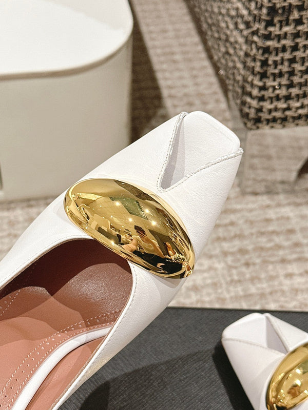 MULES GIOIELLO ALAIA SPIKE IN PELLE DI VITELLO BIANCA CON FERRAMENTA ORO