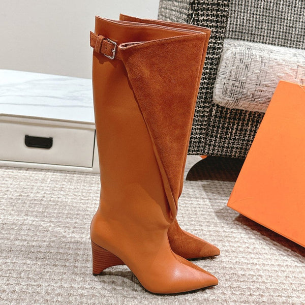 HM High Boots 60mm Brown Orange Calfskin And Suede 972384