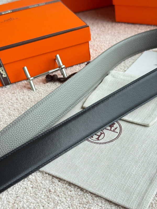 HM Silver H d'Ancre Belt Meyer Gray Leather 187775