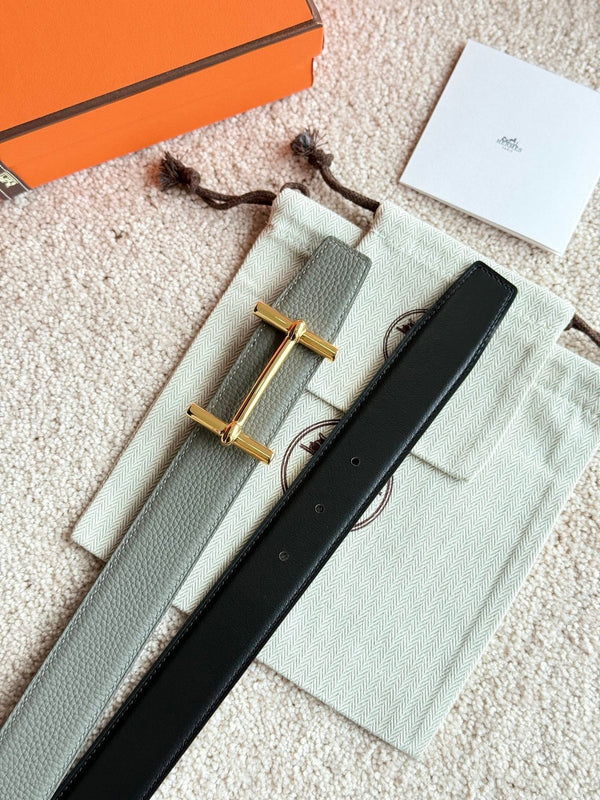 HM Gold H d'Ancre Belt Meyer Gray Leather 187774