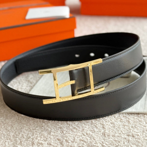 Cintura reversibile HM Gold Quentin da 32 mm in pelle nera 188087