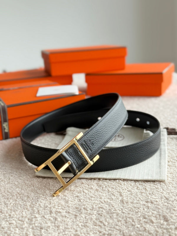Cintura reversibile HM Gold Quentin da 32 mm in pelle nera 188087