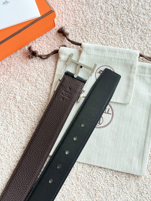 HM Silver Hadrien Reversible 38mm Belt Black Chocolate Leather 188079