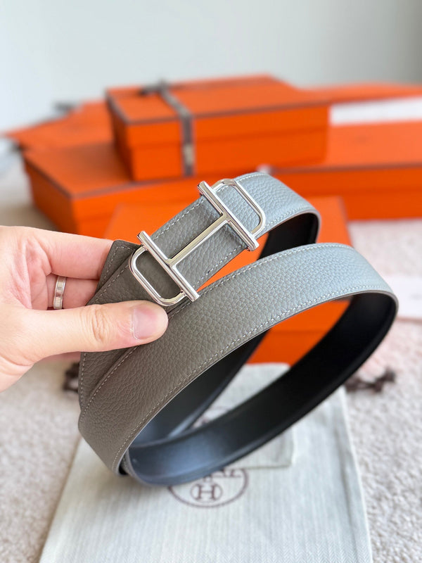 Cintura Royal HM Silver Buckle 32mm in pelle marrone grigia 188422