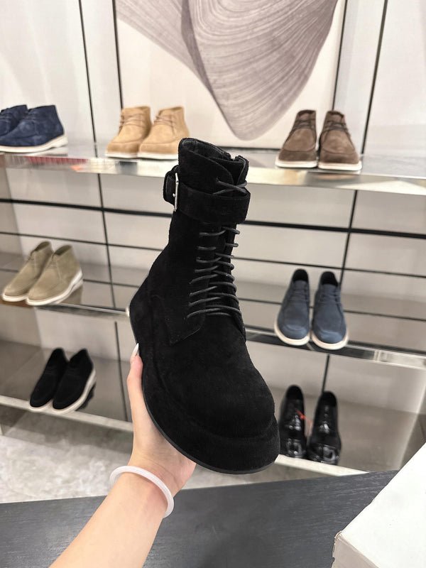 The Row SS2025 Boots With Strap Black Suede 543368