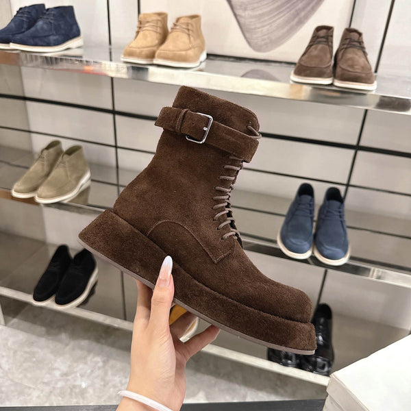 The Row SS2025 Boots With Strap Dark Brown Suede 543370