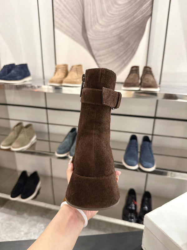 The Row SS2025 Boots With Strap Dark Brown Suede 543370