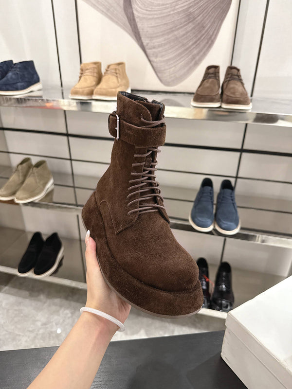 The Row SS2025 Boots With Strap Dark Brown Suede 543370