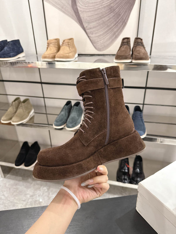 The Row SS2025 Boots With Strap Dark Brown Suede 543370