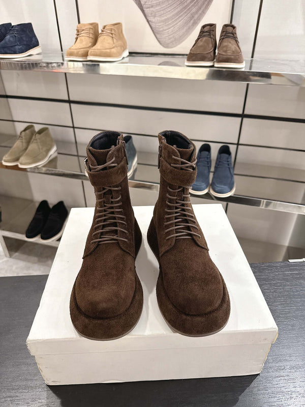 The Row SS2025 Boots With Strap Dark Brown Suede 543370