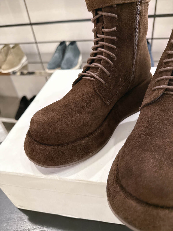 The Row SS2025 Boots With Strap Dark Brown Suede 543370