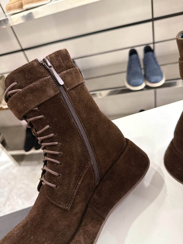 The Row SS2025 Boots With Strap Dark Brown Suede 543370