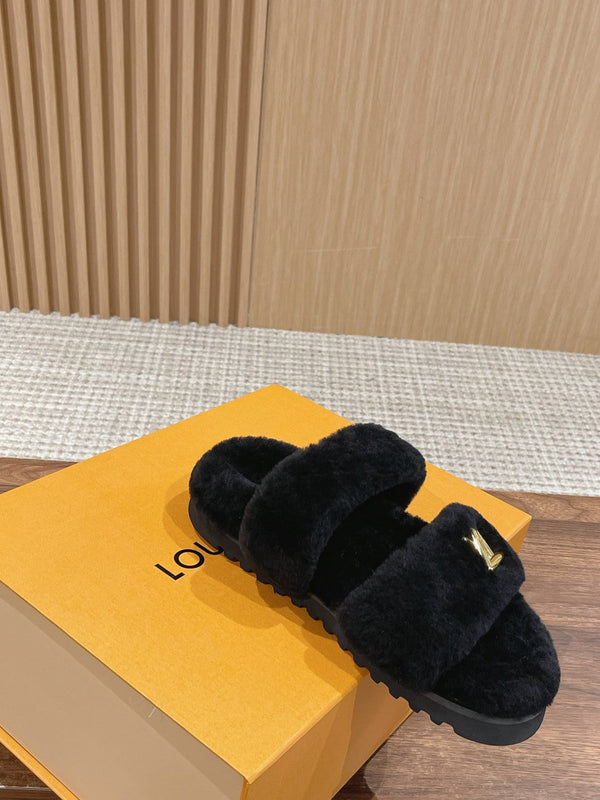 LV Sunset Flat Comfort Mule Black Wool