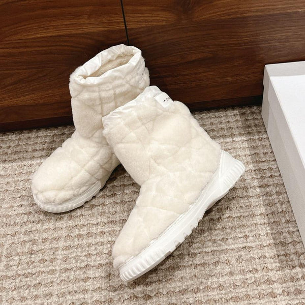 CD Ankle Boots White Fleece And Windbreaker Fabric