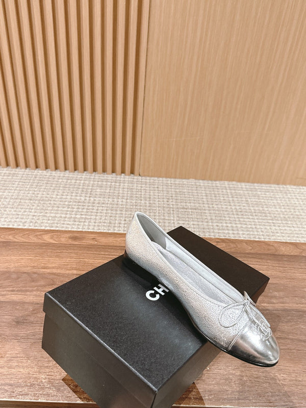 ballerina in pelle di vitello metallizzata argento