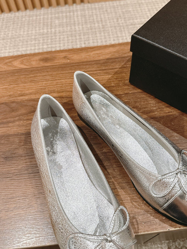 ballerina in pelle di vitello metallizzata argento