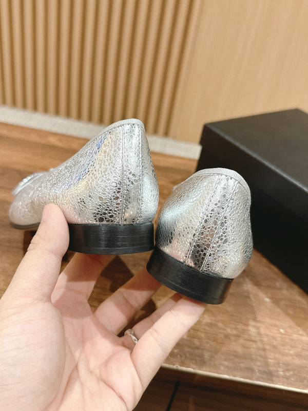 ballerina in pelle di vitello metallizzata argento