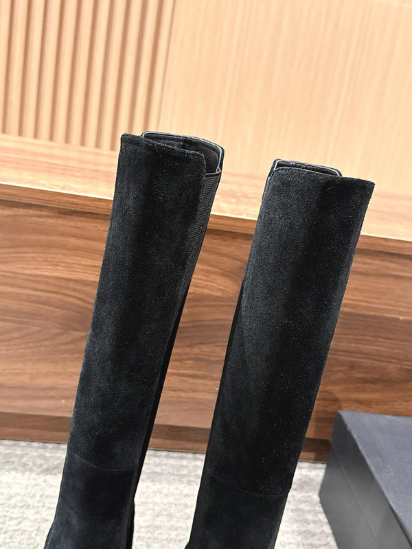 CC 25 Stivali Chelsea alti con catena 85mm in pelle scamosciata nera 428213