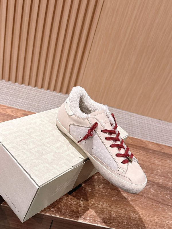 Golden Goose 2025 Baskets sales doublées laine Beige Rouge mélangé Daim Bleu 444267