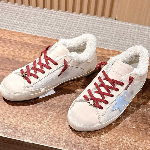 Golden Goose 2025 Baskets sales doublées laine Beige Rouge mélangé Daim Bleu 444267