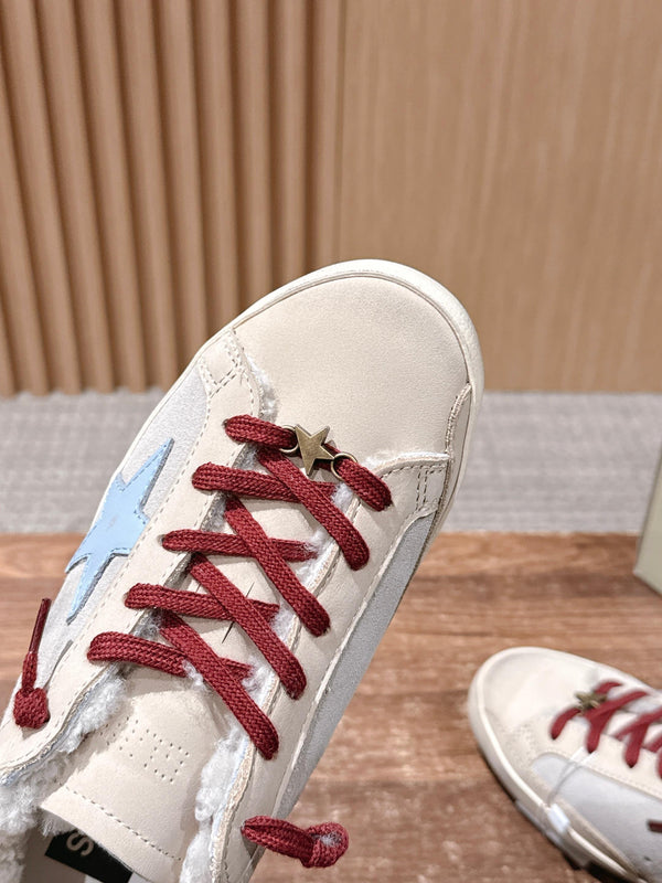 Golden Goose 2025 Baskets sales doublées laine Beige Rouge mélangé Daim Bleu 444267