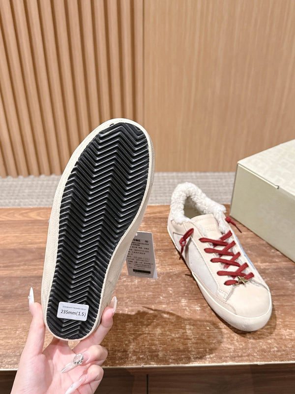 Golden Goose 2025 Baskets sales doublées laine Beige Rouge mélangé Daim Bleu 444267