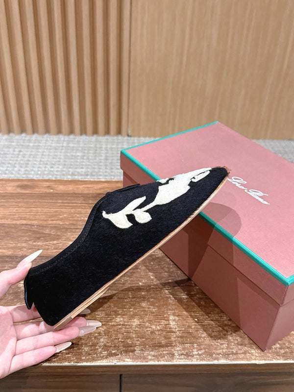 LP Floaty Embroidered Flats Loafer Black Suede 553988