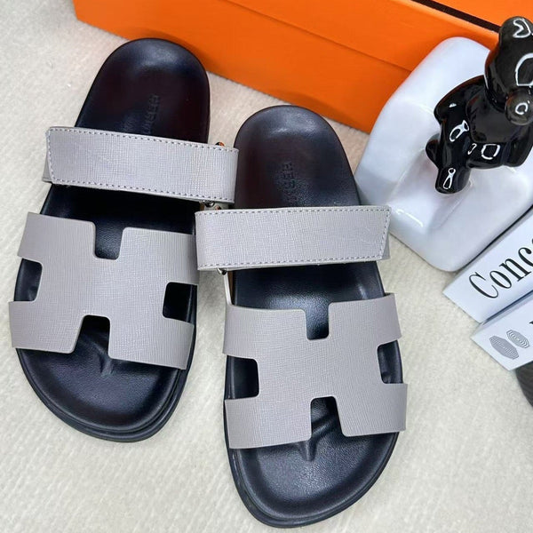 HM Men's Chypre Slide Black Grey Cowhide 540211
