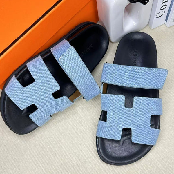 HM Men's Chypre Slide Blu Denim Pelle di Vacchetta 540212