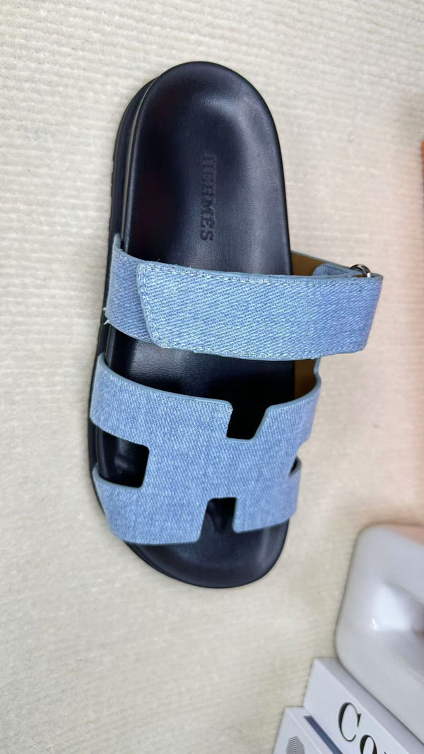 HM Men's Chypre Slide Blu Denim Pelle di Vacchetta 540212