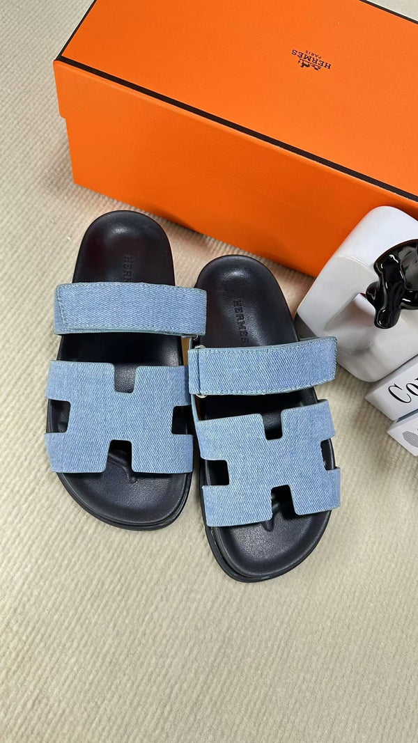 HM Men's Chypre Slide Blu Denim Pelle di Vacchetta 540212