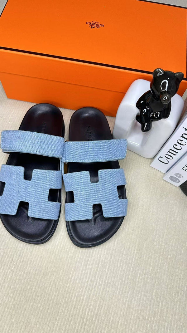 HM Men's Chypre Slide Blu Denim Pelle di Vacchetta 540212