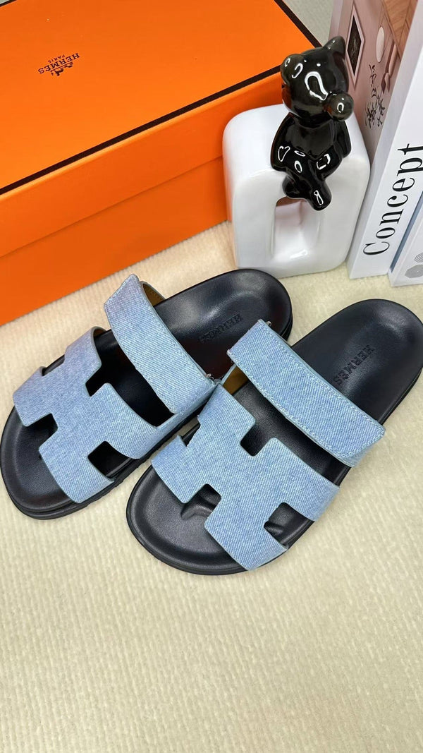 HM Men's Chypre Slide Blu Denim Pelle di Vacchetta 540212