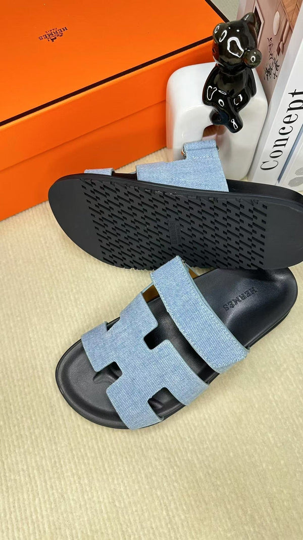 HM Men's Chypre Slide Blu Denim Pelle di Vacchetta 540212