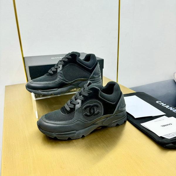 cc womens sneaker in black wool tweed and suede calfskin 137612