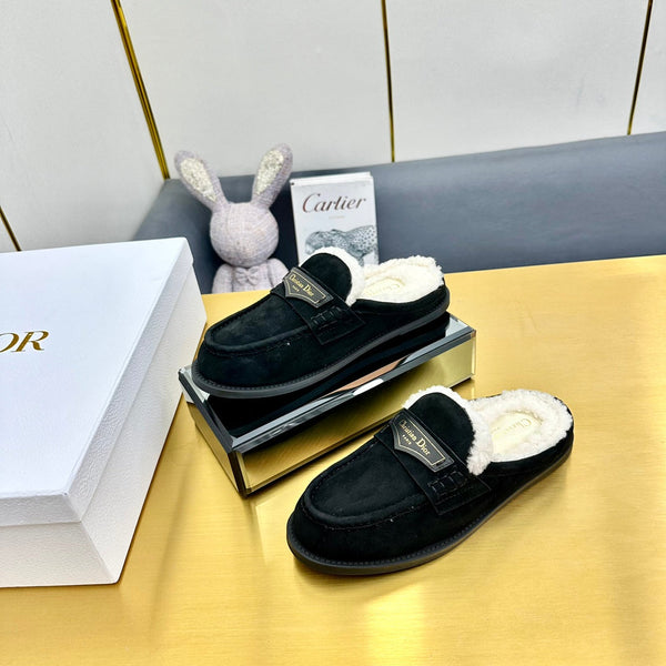 CD Boy Mule In Black Suede With Wool Fleece Lining 111828
