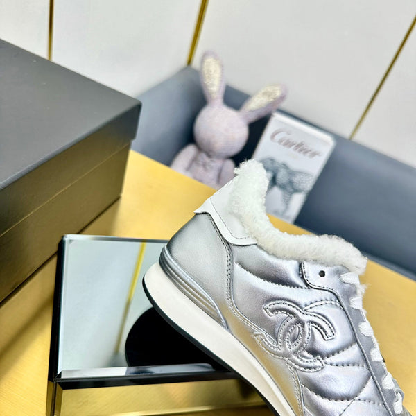 CC Low Sneaker Argento Lana Pelle di Vacchetta 413857