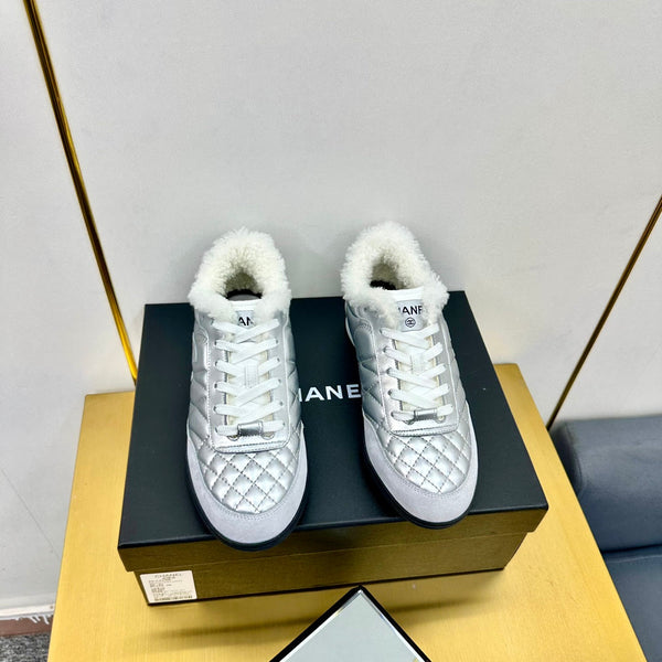 CC Low Sneaker Argento Lana Pelle di Vacchetta 413857