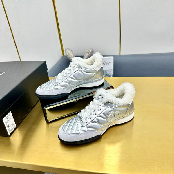 CC Low Sneaker Argento Lana Pelle di Vacchetta 413857