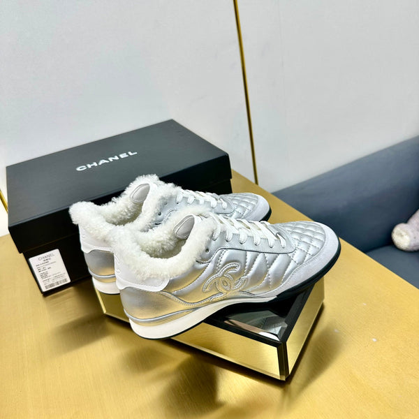CC Low Sneaker Argento Lana Pelle di Vacchetta 413857