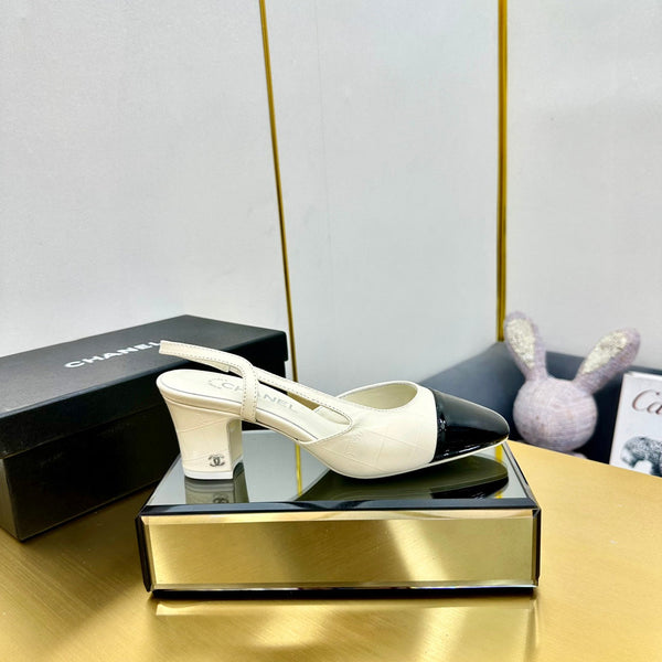 cc slingback pumps 65 in cream lambskin and black patent calfskin 137437