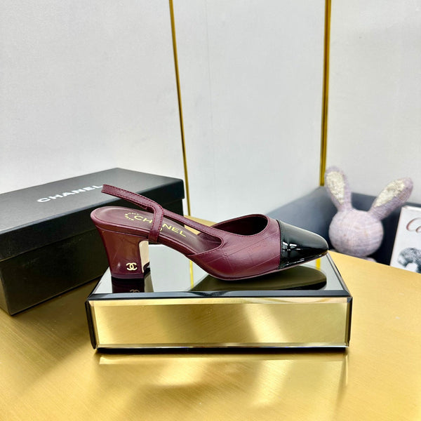 cc slingback pumps 65 in burgundy lambskin and black patent calfskin 137439
